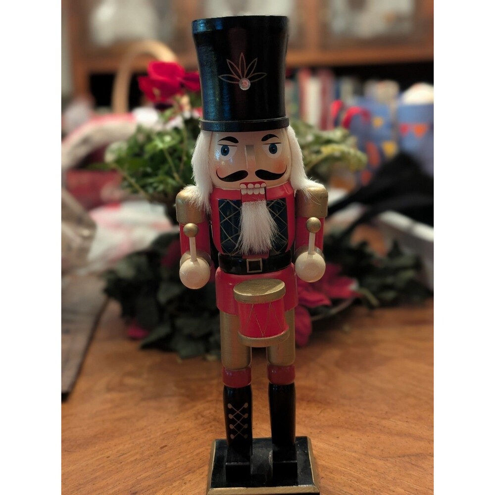 Vintage Garden Ridge 14" Wooden Nutcracker Drummer Soldier - Red/Gold Christmas